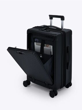 Nobl Carry-On Spinner Suitcase with Front Laptop Compartment - Black